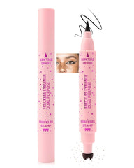 Freckle Eyeliner Pen 2 in 1, Natural Light Brown Fake Freckles Stamp Face Tattoo Waterproof, Smooth Long Lasting Smudge Proof Black Liquid Eyeliner, Quick Dry Magic Freckle Stain Summer Makeup 01