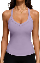 REORIA Womens Workout Tank Tops V Neck Racerback Going Out Crop 2025 Trendy Top Summer Sleeveless Ribbed Camisole