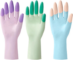Household Cleaning Durable Latex Women's Gloves Short, Reusable Dishwashing Work Gloves Anti Slip Powder Free
