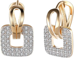 14K Rose Gold Plated CZ Hoop Earrings For Women Men Fashion Cubic Zirconia Geometric Square Earrings