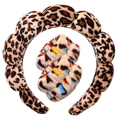 Spa Headbands for Washing Face Wristband Set Sponge Makeup Skincare Headband Wrist Towels Bubble Soft Terry Towel Cloth Hairband for Women Puffy Headwear Non Slip Thick Thin Hair Headwear (Brown)