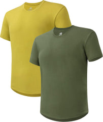 DAVID ARCHY Men's T-Shirt Heavyweight Tees Cotton Sorona Casual Plain Shirts Side Slit/Curved Hem Tees for Men 2-Pack