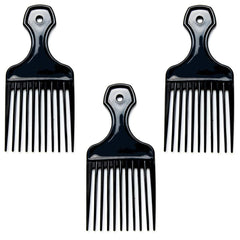 (3 Pack) 6" Plastic Afro Pick Lift Hair Comb Detangle Wig Braid Hair Man Styling Comb (Black_A)
