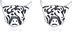 POPLYKE Sterling Silver Viking Wolf/Cow/Axe Stud Earrings Jewelry For Women Men Boyfriend Birthday Gift