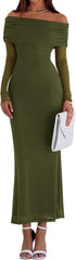 PRETTYGARDEN Fall Dresses for Women 2025 Elegant Off The Shoulder Long Sleeve Formal Wedding Guest Bodycon Maxi Dress