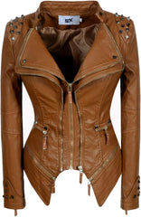 SXHEYUY Women Fashion Leather Coat Snake Print Moto PU Biker Jacket