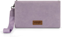 Wrangler Wristlet Wallet RFID Blocking Bifold Clutch Purse Women Credit Card Holder Cow Print with Crossbody Strap
