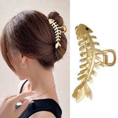 Hair Jaw Claw Clips Fish Bone Shape Large Metal Gold Fashion Nonslip Hairpin Catch Clip Accessories for Thick/Thin Hair HairStyling (Sliver)