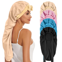 Long Bonnet for Braids & Curly Hair, Silk Satin Bonnet for Sleeping, Extra Large Bonnets for Women Braid (Black Pink)