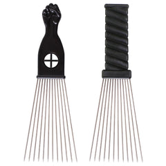 COOKOO 3 Pack Metal Afro Hair Styling Combs - Fist Design Wide Tooth Picks for Women, Men & Natural Curly Hair Hairstyling