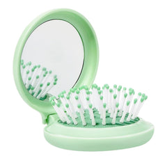 Travel Hairbrush and Mirror Set for Women, Folding Brush with Compact Mirror for Purse or Backpack, Cute Baby Blue Gift
