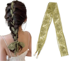 Kefley French Floral Lace Hair Ribbons Headscarf Bandana Headbands Scarf for Women Girls Black White Green Hairbands Hair Band Scarves