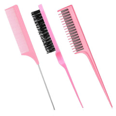 Patelai 3 Pieces Hair Styling Set - Fluffy Brush, Rat Tail Comb, and Triple Teasing Comb for Back Combing (Black)