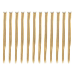 SWACC 12 Pcs Straight One Color Party Highlights Clip on in Hair Extensions Colored Hair Streak Synthetic Hairpieces (Platinum Blonde)