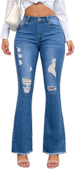 Wide Leg Jeans Woman High Waisted Stretchy Ripped Bell Bottom Jeans Y2k Boyfriend Skinny Frayed Hem Flare Denim Pants