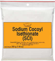 SODIUM COCOYL ISETHIONATE (SCI) - Powder - Foaming Surfactant - for Homemade Solid Shampoo Bars, Bath Bombs, Foamy and Bubbly Products - 200 g | 7.06 oz