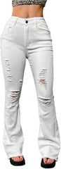 Wide Leg Jeans Woman High Waisted Stretchy Ripped Bell Bottom Jeans Y2k Boyfriend Skinny Frayed Hem Flare Denim Pants