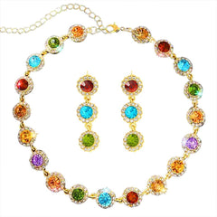 ACEDRE Colorful Crystal Jewelry Sets Gold Sparkly Rhinestone Necklace and Earrings Set Prom Costume Accessory for Women