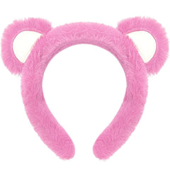 Wittocs Pink Bear Ears Headband Plush Bear Ear Headwears for Women Girls Makeup Headband Cute Fashion Fluffy Soft Face Washing Headbands New Year Christmas Valentines Day Hair Hoop