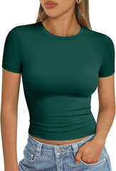 AUTOMET Womens Short Sleeve T Shirts Basic Summer 2025 Workout Tops Crew Neck Gym Crop Tops Trendy Y2K Clothes