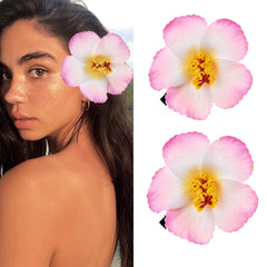 2pc Hawaiian Plumeria Hair Clips Delicate Dew Galsang Flower Barrettes for Beach Party(White)