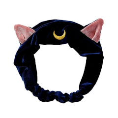 Ziper Cute Cat Usagi Moon Cosmetic Hairband shower headband (Black)