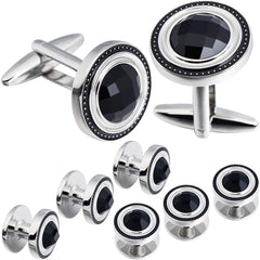 HAWSON Crystal Cufflinks and Studs Sets for Men's Tuxedo Shirts,Including One Pair Cufflinks for Men with 5 pcs Studs and Black Gift Boxes Suitable for Christmas,Father's Day,Business