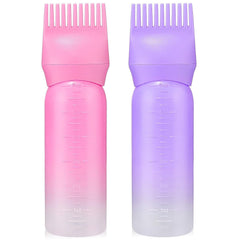 Root Comb Applicator Bottle, 6 Ounce, Oil Applicator for Hair Dye, Bottle Applicator Brush with Graduated Scale, Purple, 2 Pack
