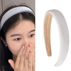 Black Padded Headband for Women - Wide, Simple, Soft Satin Hair Hoop for Girls and Teens, No Teeth Thick Head Accessory