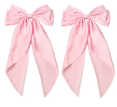 Furling Pompoms Hair Bows for Women,Large Satin Silky Hair Bow Clips Ribbon Long Tail French Barrette Hair Clamps Girls Hair Accessories Party Wedding Christmas Thanksgiving (Navy White)