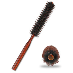 Small Boar Bristle Round Brush for Blow Drying, Styling - Wooden Handle, Soft Natural Bristles for Short/Thin Hair, Women and Men's Beard