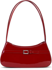 Y2k Shoulder Bag Red Patent Leather Purse For Women Small Vintage Handbag Burgundy Hobo Bags Faux Leather Underarm