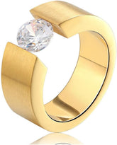 Stainless Steel Cubic Zirconia Ring for Men Women 8mm Wedding Band Promise Statement Ring Simulated Diamond Silver Gold Black Size 7-12