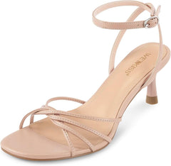 wetkiss Womens Sandals Round Open Toe Kitten Heels Adjustable Ankle Strap Low Heels Heeled Sandals for Women Summer Dress Shoes Not Suitable for Wide Feet