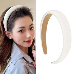 Black Padded Headband for Women - Wide, Simple, Soft Satin Hair Hoop for Girls and Teens, No Teeth Thick Head Accessory
