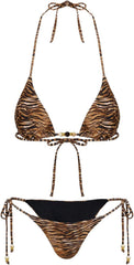 Women's 2 Pieces Zebra Striped Bikini Set Halter Triangle Swimsuit Y2K Tie Side Bathing Suit