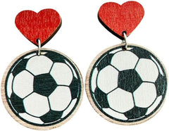 Wooden Love Heart MOM Earrings Sport Ball Baseball Basketball Volleyball Football Earrings Lightweight Stud Earrings Mother’s Day Jewelry Gift
