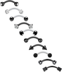 FECTAS 10PCS Eyebrow Rook Piercing Jewelry 16G Earrings Vertical Labret Lip Jewelry Curved Barbell Eyebrow Rings Tiny Small Belly Rings Ear Rook Helix Conch Daith Piercing Jewelry