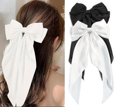 Satin Bow Hair Clips for Women,Big Bow Hair Slides Metal Clips Long Ribbon Hairpin Girls Barrettes Party Half-Updo Ponytail Accessories (2pcs Purple)
