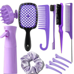 12 Pcs Hair Brush Set with Hair Spray Bottle for Toddlers, Women, Detangling Brush for Wet Dry Curly Hair, Edge Bristles Wide Tooth Rat Tail Combs for Baby Girls (pink)
