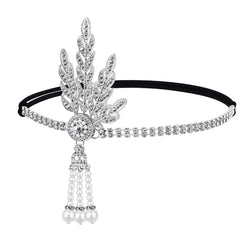 GORTIN 1920's Flapper Headband Leaf Rhiestones Headpiece Bride Wedding Headdress Bridal Flapper Hair Accessories Head Chain for Women(Gold)