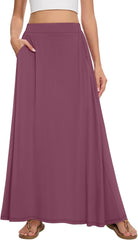 Womens Maxi A-line Long Skirt Casual 2025 Elastic High Waist Flowy Skirts with Pockets