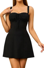 EYNMIN Summer Mini Dress Sleeveless Lace Sweetheart Neckline A Line Graduation Dresses for Women 2025 Short Sundress