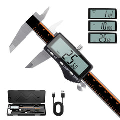 HARDELL Digital Caliper, Rechargeable 0-8 Inch Calipers Measuring Tool with Large LCD Screen, Inch/MM/Fraction, Stainless Steel, Auto-Off, Vernier Caliper Digital Micrometer