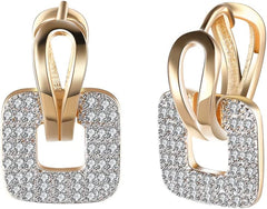 14K Rose Gold Plated CZ Hoop Earrings For Women Men Fashion Cubic Zirconia Geometric Square Earrings