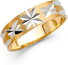 Solid 14k Yellow White Gold Band Wedding Ring Tapered Diamond Cut Polished Two Tone Style 6 mm