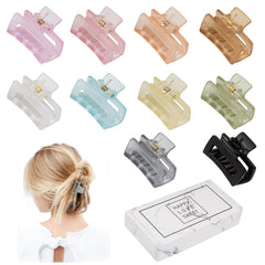 Small Tiny Claw Hair Clips for Women Girls for Thin/Medium Thick Hair, 1.5 Inch Mini Hair Jaw Clips Matte Rectangle Nonslip Clip with Gift Box (Matte+shiny color series)