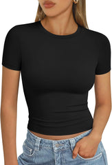 AUTOMET Womens Short Sleeve T Shirts Basic Summer 2025 Workout Tops Crew Neck Gym Crop Tops Trendy Y2K Clothes