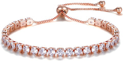 Fashion Bracelets for Women|Tennis Bracelets for Women|18K Gold Plated Bracelets for Women|Silver Women's Bracelets|Rose Gold Women's Bracelets|4mm Zirconia Bracelets| Length-adjustable buckle