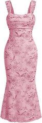 GORGLITTER Women's Floral Ruched Bodycon Summer Wedding Guest Dress Mesh Fishtail Cocktail Midi Sun Dresses 2025